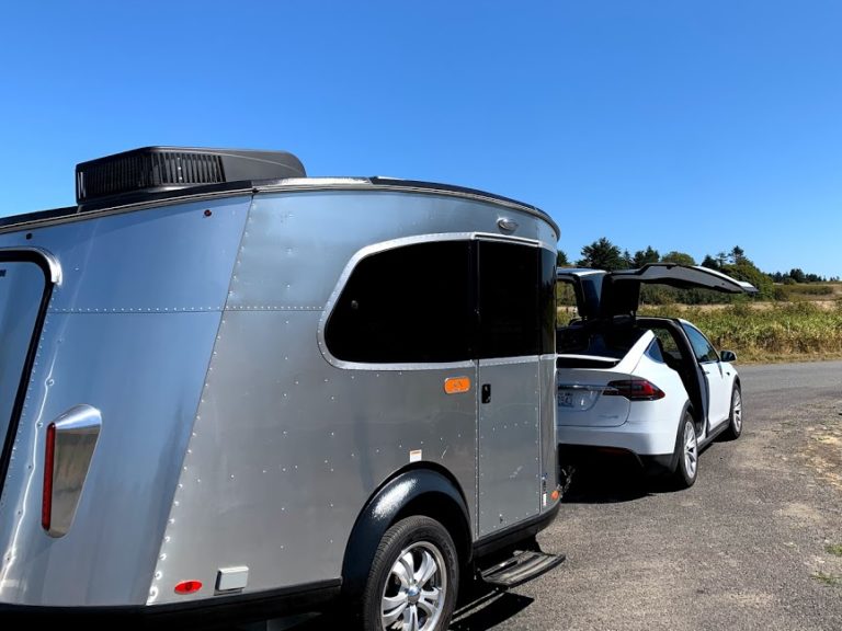 2018 Airstream Basecamp towed by 2020 Tesla Model X